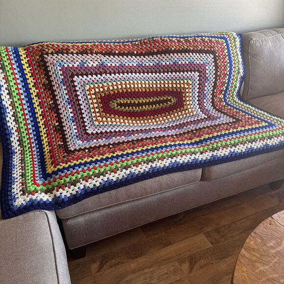 Vintage Handmade Bright Colorful Crochet Blanket Size 67 x 50‎